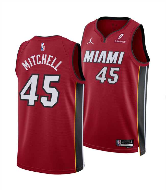 Men%27s Miami Heat #45 Davion Mitchell Red 2025 Statement Edition Swingman Stitched Jersey Dzhi